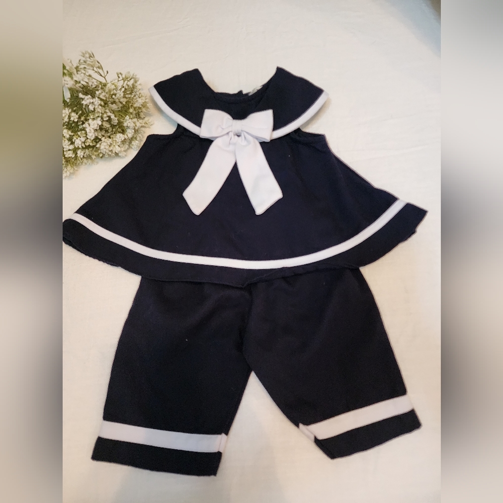 GIRLS NAVY NAUTICAL CAPRI SET